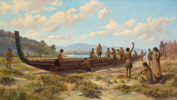 <p><strong>Frank Wright and Walter Wright</strong>, <em>The Canoe Builders</em>, 1889/1915, Auckland Art Gallery Toi o Tāmaki, gift of Mr C J Parr, 1915.</p>
