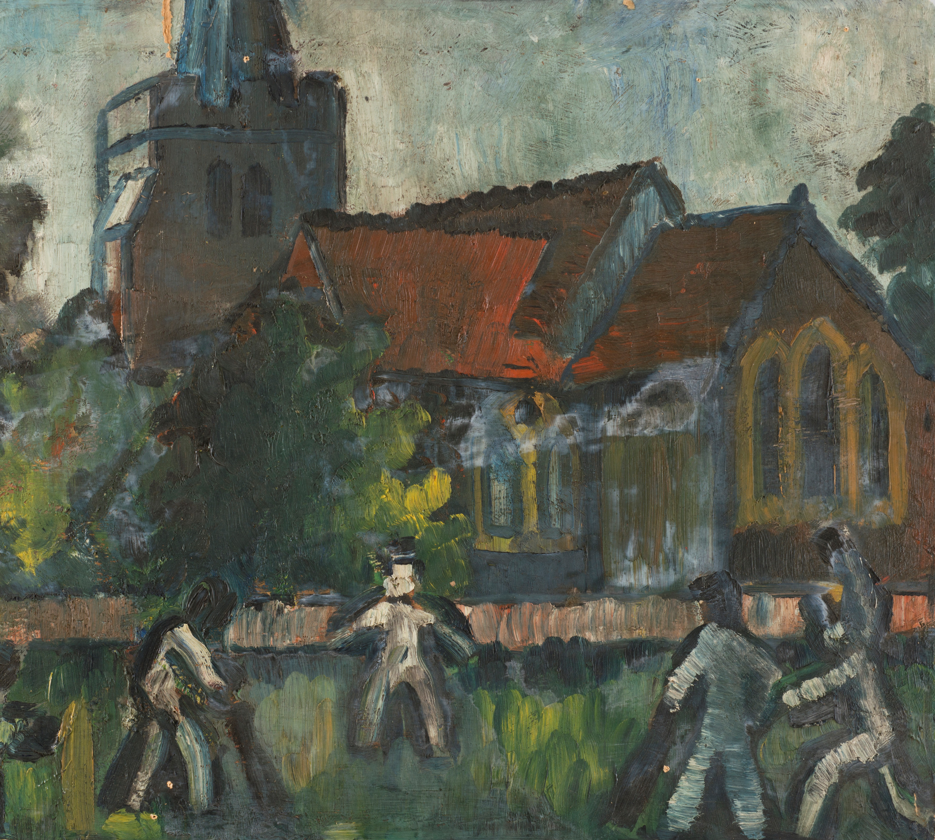 <p><strong>David Gommon</strong><br />
<em>Boys Playing Cricket</em><br />
Auckland Art Gallery Toi o Tāmaki&nbsp;<br />
gift of Lucy Wertheim, 1948</p>
