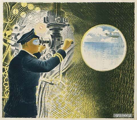 <p><strong>Eric Ravilious</strong><br />
<em>The Commander of a submarine looking through a periscope</em> 1941<br />
Auckland Art Gallery Toi o Tāmaki<br />
gift of Mr Rex Nan-Kivell, 1953</p>