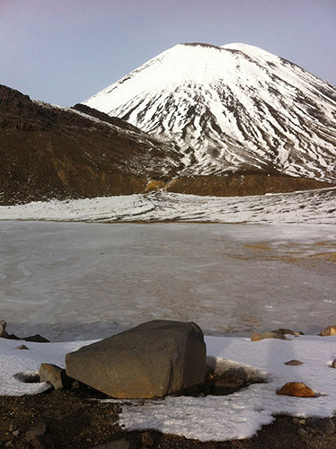 <p>A view of Mount Ngauruhoe on the Tongariro Alpine Crossing track.</p>
