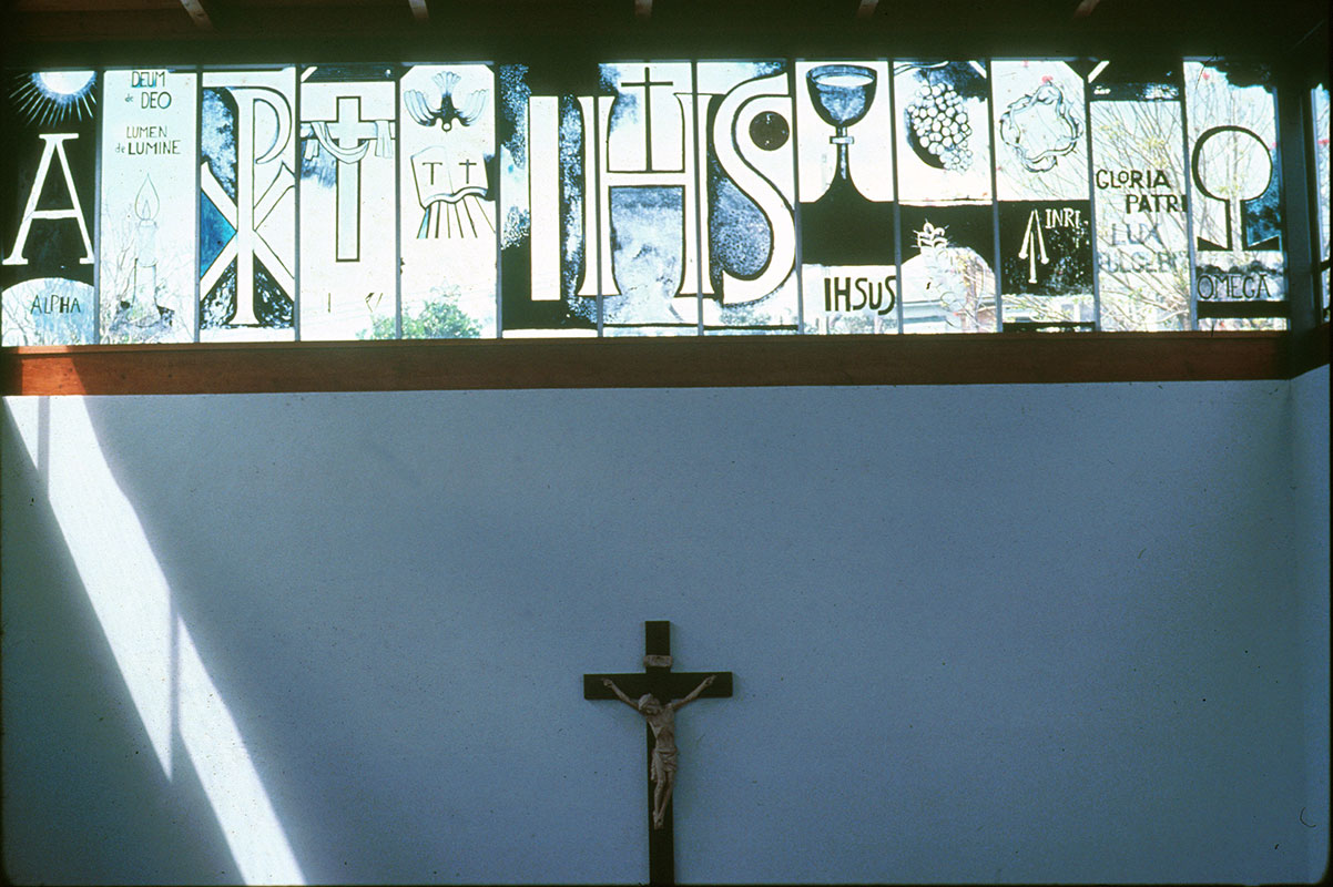 <p>East Window photographed in the 1970s. This is the window of the 13 panels on which restoration work is being carried out.<br />
EH McCormick Library, Auckland Art Gallery,&nbsp;Toi o Tāmaki</p>