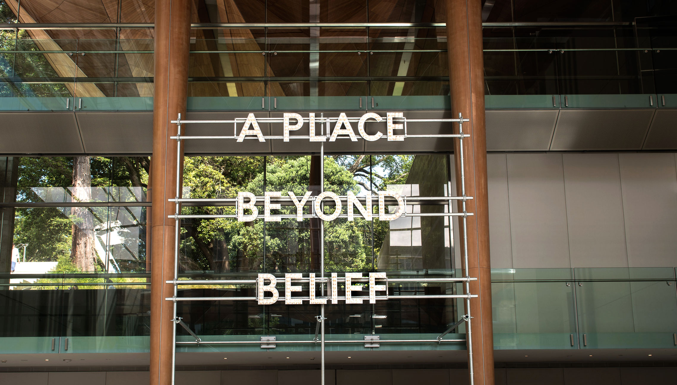 <p><strong>Nathan Coley</strong><br />
<em>A Place Beyond Belief</em>, 2019, (installation detail),<br />
Auckland Art Gallery Toi o Tāmaki.<br />
Gift of the Auckland Contemporary Art Trust.</p>
