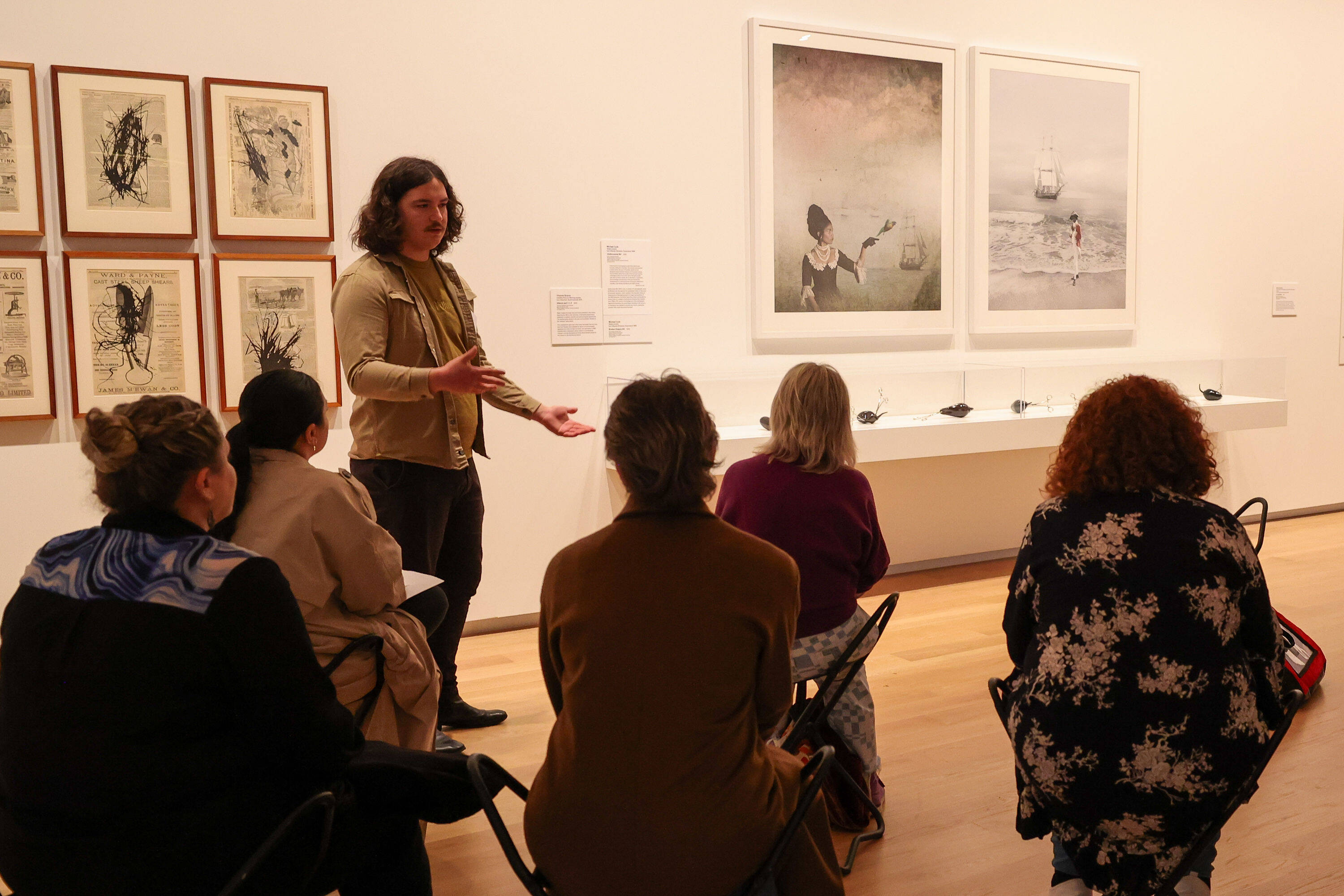 <p>National Gallery of Australia educator Noah Watson leading a discussion in&nbsp;<em>Ever Present: First Peoples Art of Australia.&nbsp;</em>All images by&nbsp;Dave Simpson Photography Ltd.</p>
