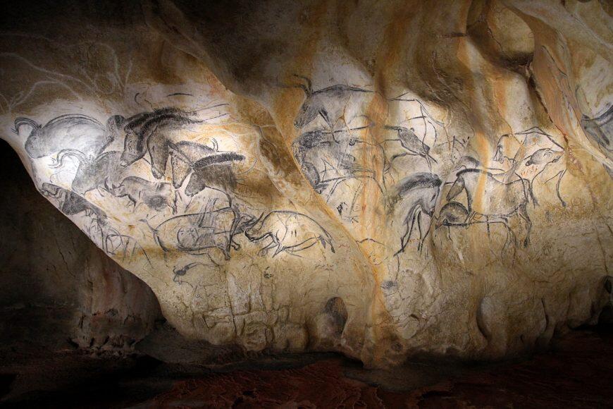 <p>&#39;The Panel of the Horses&#39;, a wall of prehistoric drawings and engravings in the Chauvet Cave in southeastern France.</p>
