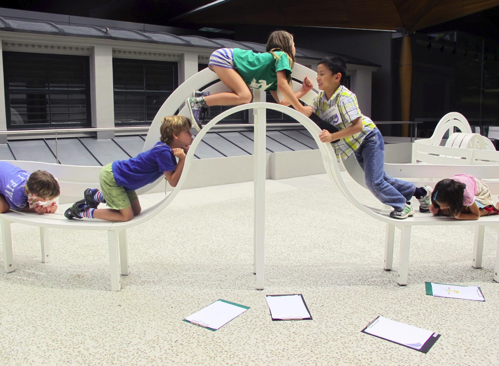 <p>GET LAUGHING: Play &#39;connections&#39; on Hein&#39;s sculpture - a leader calls out 3 or more specific parts of the body (e.g. right ear, left elbow, right knee). The players have to connect all said body parts to the sculpture as quickly as possible. Hilarity ensues.</p>
