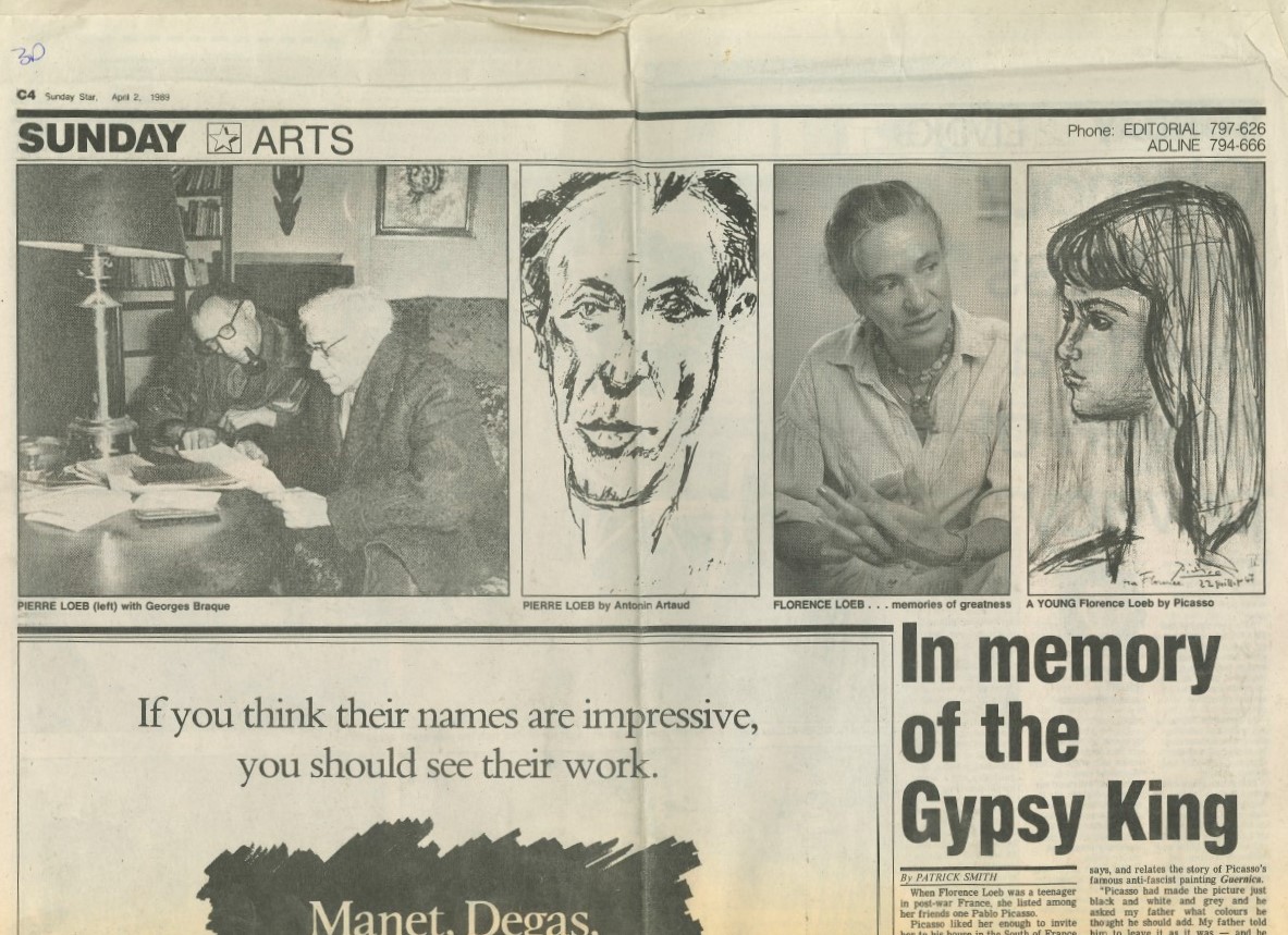 <p>Florence Loeb&rsquo;s portrait pictured in a newspaper article, <em>Sunday Star Times</em>, April 2, 1989, p. 30</p>
