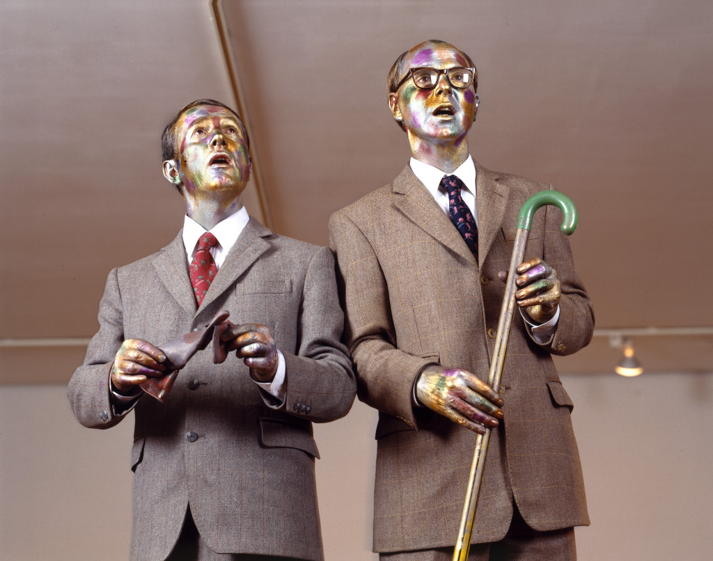 <p>Gilbert &amp; George, <em>THE SINGING SCULPTURE</em>, 1991, New York, the 20th anniversary presentation at the Sonnabend Gallery. Photo: Jon &amp; Anne Abbott</p>
