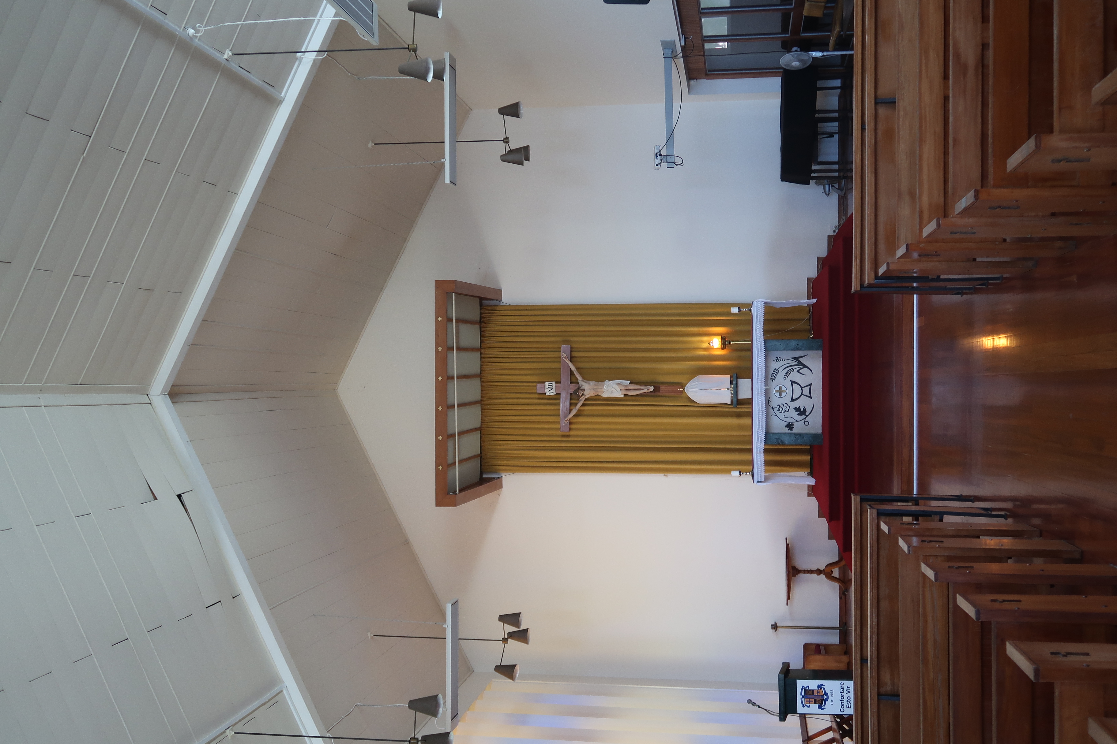 <p>The altar of the chapel at St Paul&#39;s College, Ponsonby, Auckland. The reproduction of&nbsp;<i>The Ponsonby Madonna&nbsp;</i>is located on the rear wall, facing the altar.&nbsp;</p>
