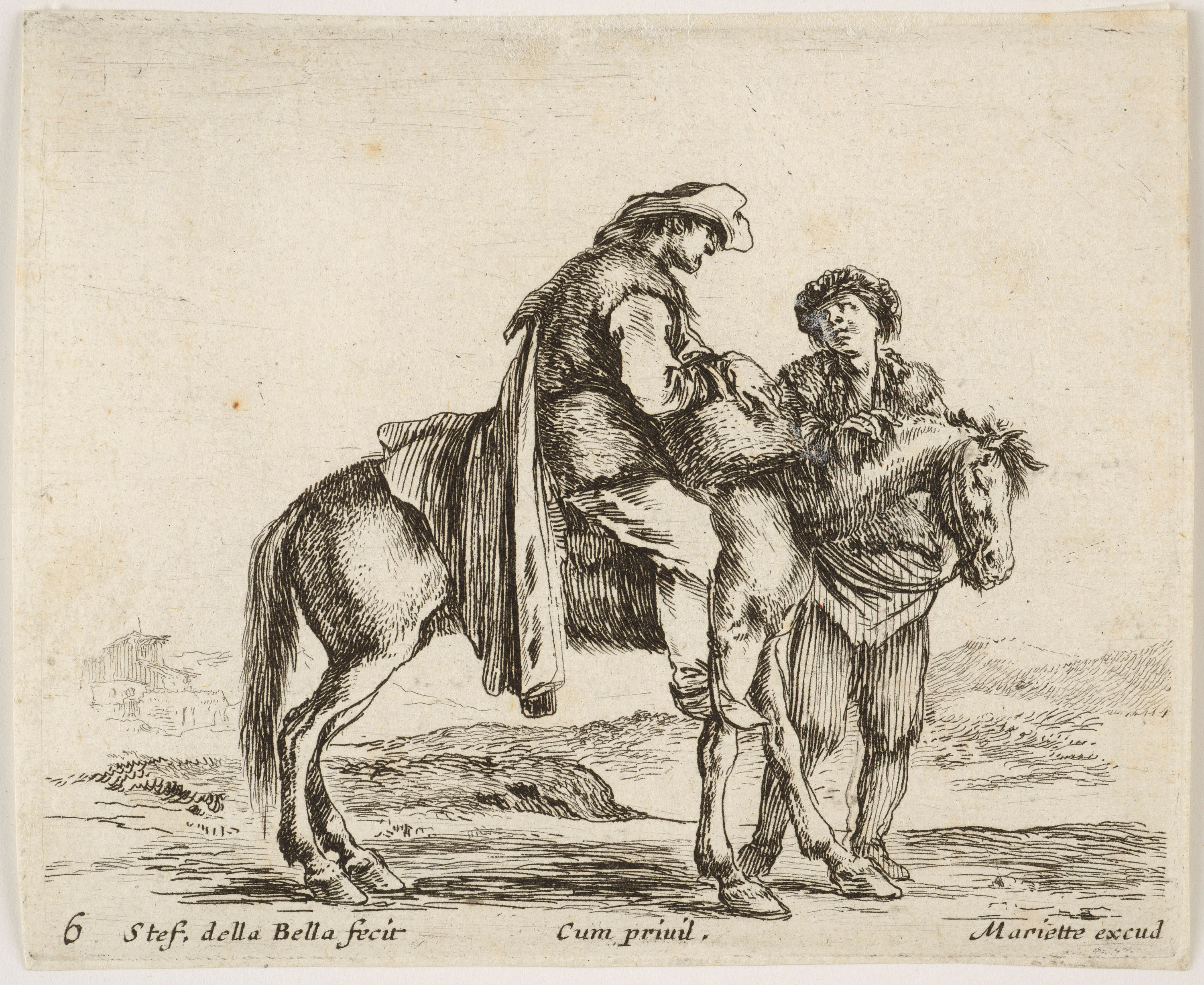 <p><strong>Stefano Della Bella</strong><br />
<em>A Peasant on Horseback </em>1644-1647<br />
Mackelvie Trust Collection, Auckland Art Gallery Toi o Tāmaki<br />
bequest of Dr Walter Auburn, 1982</p>

