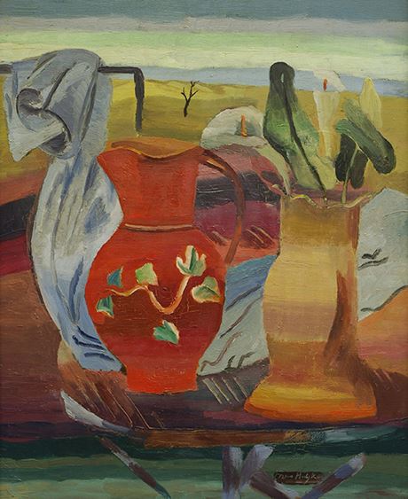 <p>Frances Hodgkins<br />
<span style="line-height: 1.6em;"><em>Red jug</em>&nbsp;1931.<br />
oil on canvas, Auckland Art Gallery Toi o Tāmaki, purchased 1982</span></p>