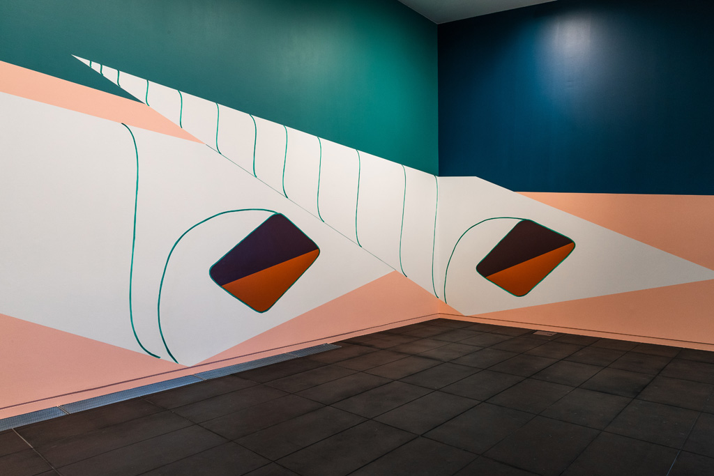 <p>Imogen Taylor and Sue Hillery,&nbsp;<em>Double Portrait</em>, 2020, house paint and acrylic (installation detail), commissioned by the Adam Art Gallery Te Pātaka Toi, 2020. Photo: Ted Whitaker</p>
