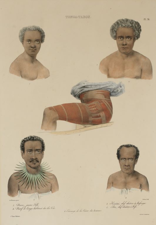 <p>Tufunga tātatau (material art of tattooing)</p>

<p><strong>Louis Auguste de Sainson</strong><br />
<em>Tonga-Tabou...&nbsp;</em>1833<br />
Auckland Art Gallery Toi o Tāmaki, purchased 2010</p>