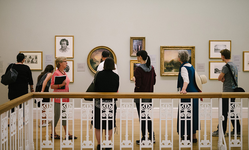 <p>Volunteer Guide Jackie Halliday leading a tour of the Gallery.</p>
