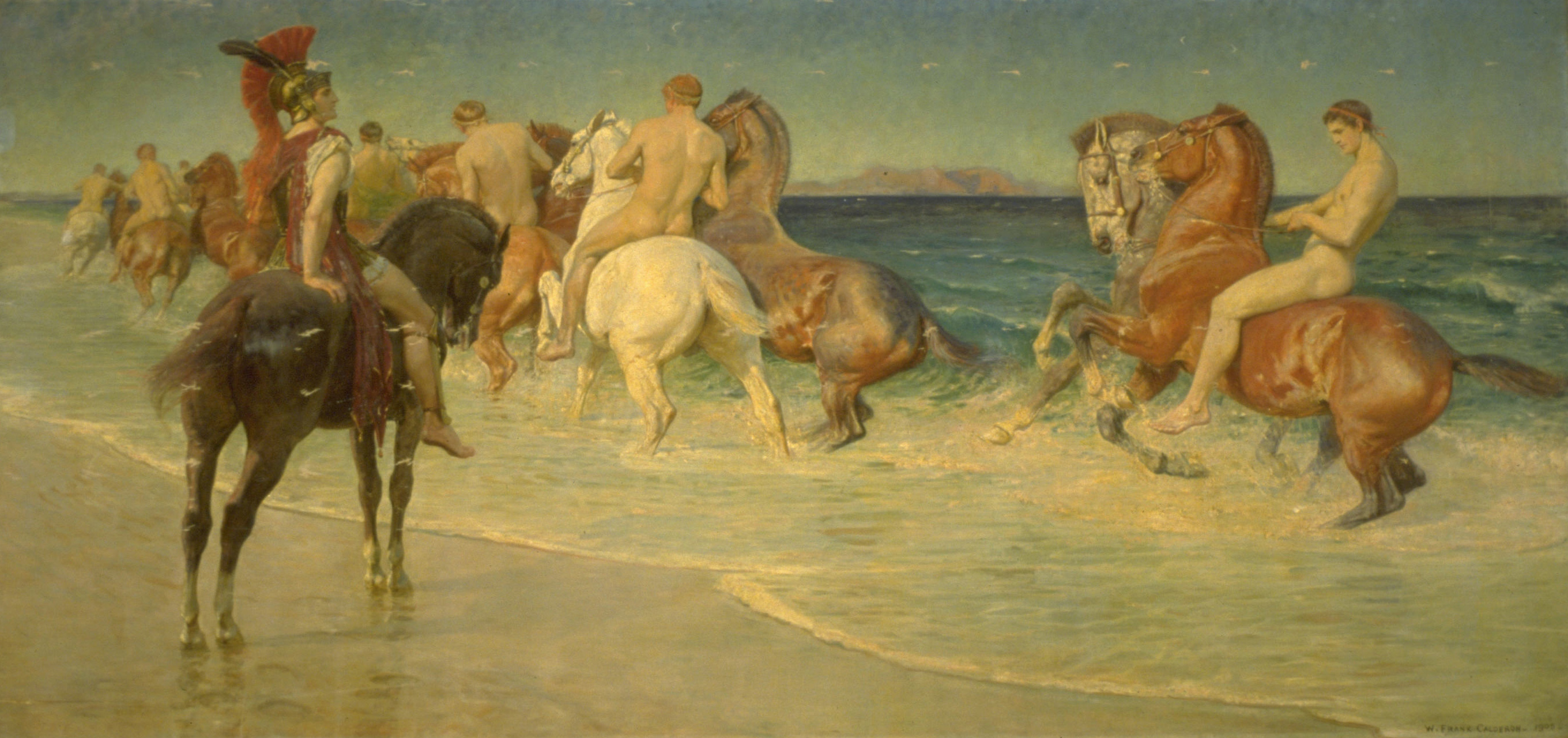 <p><strong>William Calderon</strong>&nbsp;<br />
<em>On the Sea-Beat Shore, Where Thracians Tame Wild Horses from Alexander Pope, Homer&#39;s Iliad</em>&nbsp;1905<br />
Mackelvie Trust Collection, Auckland Art Gallery Toi o Tāmaki</p>
