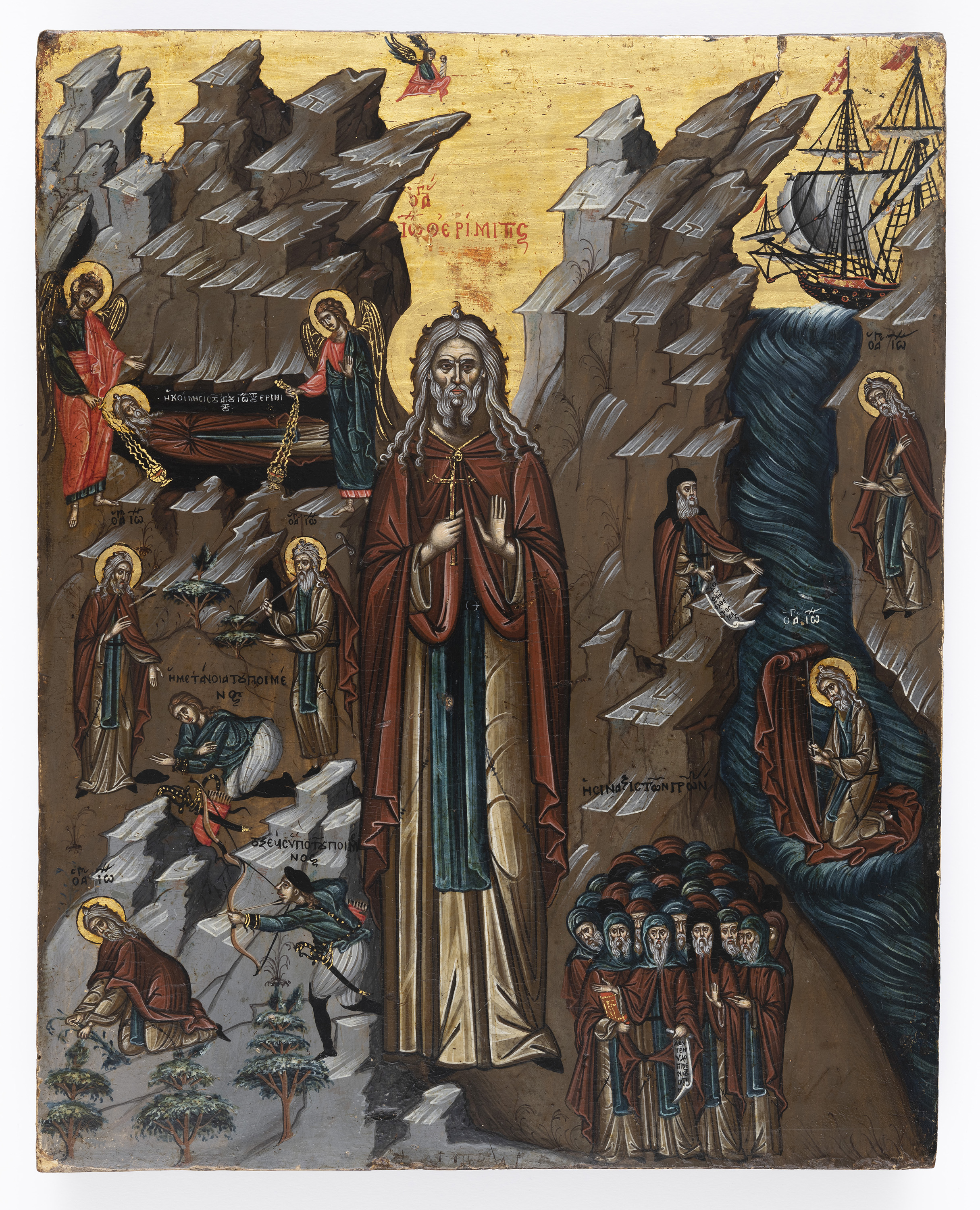 <p>Saint John the Hermit, post 17th century,<br />
Crete<br />
egg tempera, gold leaf and gesso on wood<br />
310 x 245 mm<br />
on loan from a private collection, Canberra</p>
