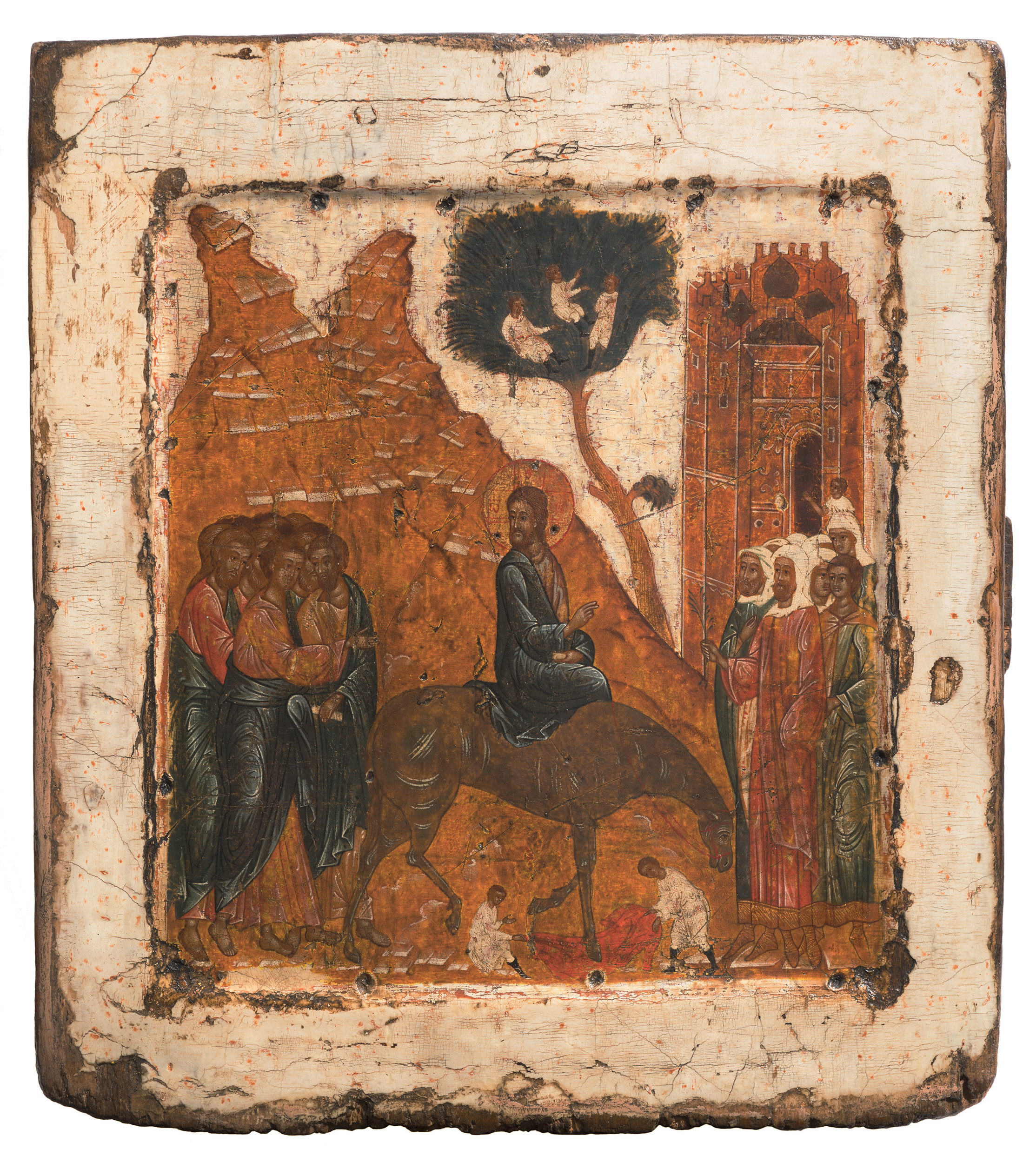 <p><em>Christ&#39;s Entry into Jerusalem</em>, Russia, late 18th cebtury, egg tempera and gesso on linen over wood, private collection, Canberra</p>
