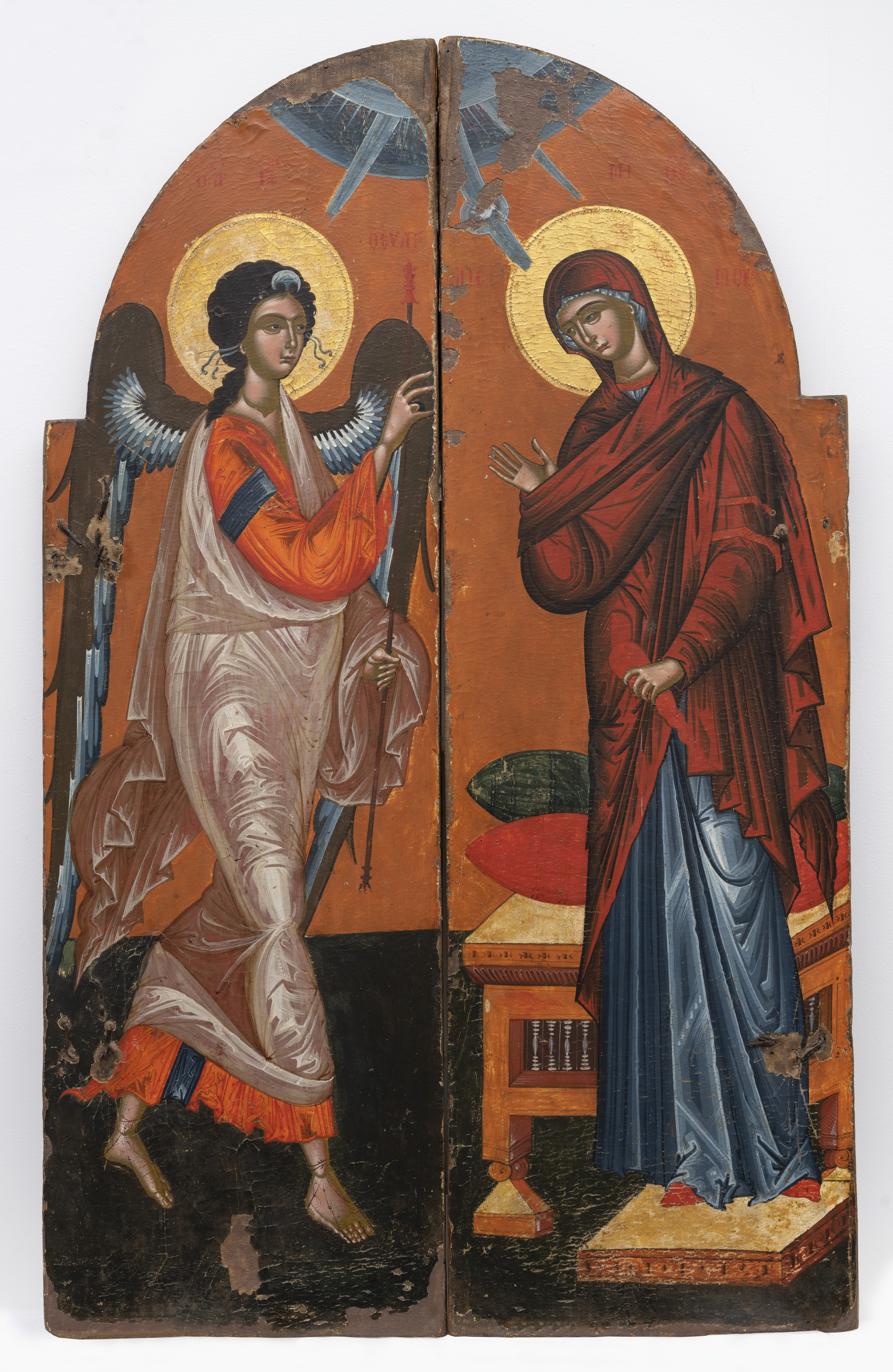 <p>Onoufrios of Neokastro,&nbsp;<em>Royal Doors with the Annunciation</em>, Albania or northern Greece, 16th century,&nbsp;egg tempera and gesso on canvas over wood, private collection, London</p>
