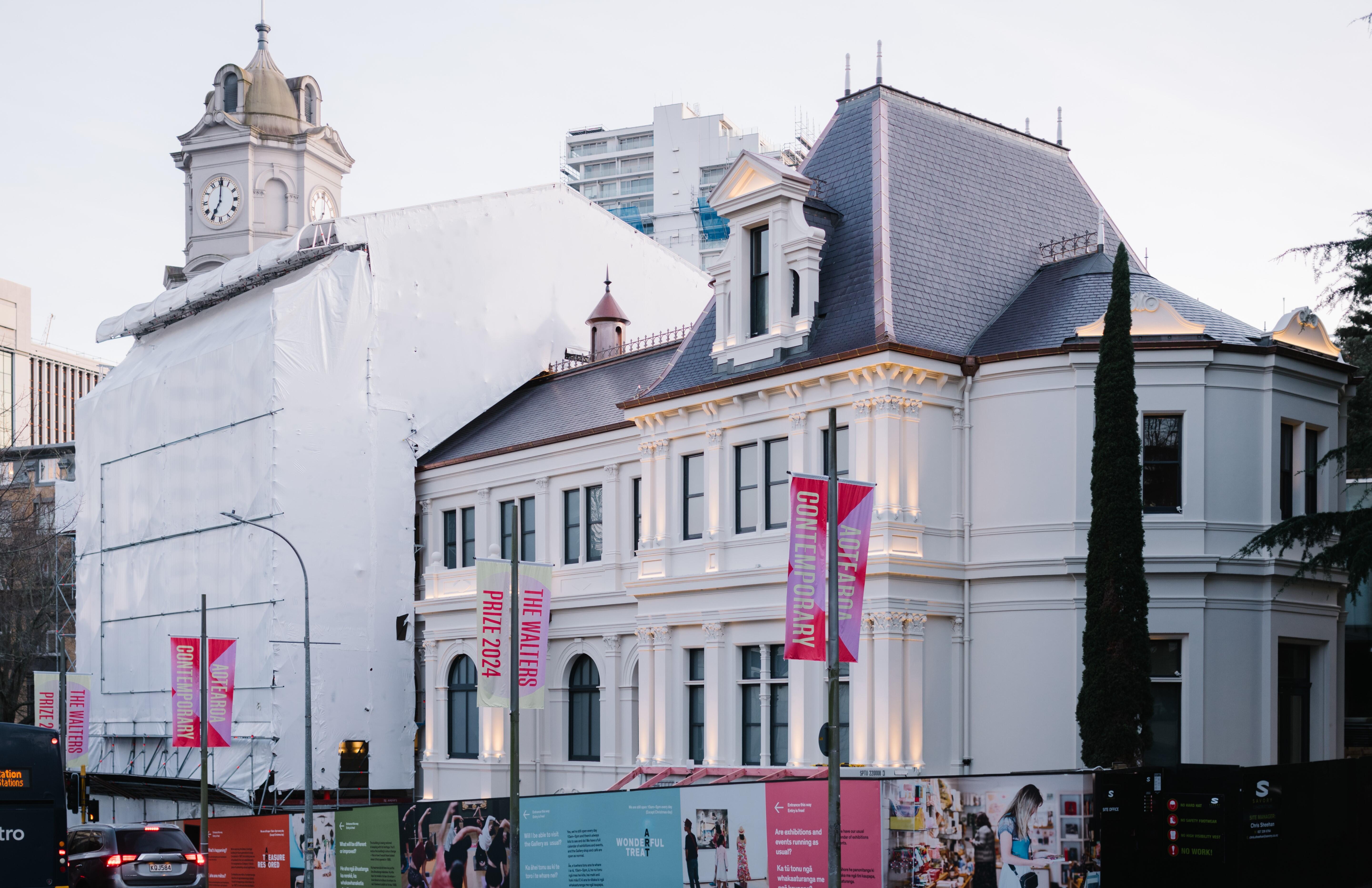 <p><em>Kia Whakahou, Kia Whakaora Heritage Restoration Project, </em>Wellesley Street building side completed, August 2024</p>
