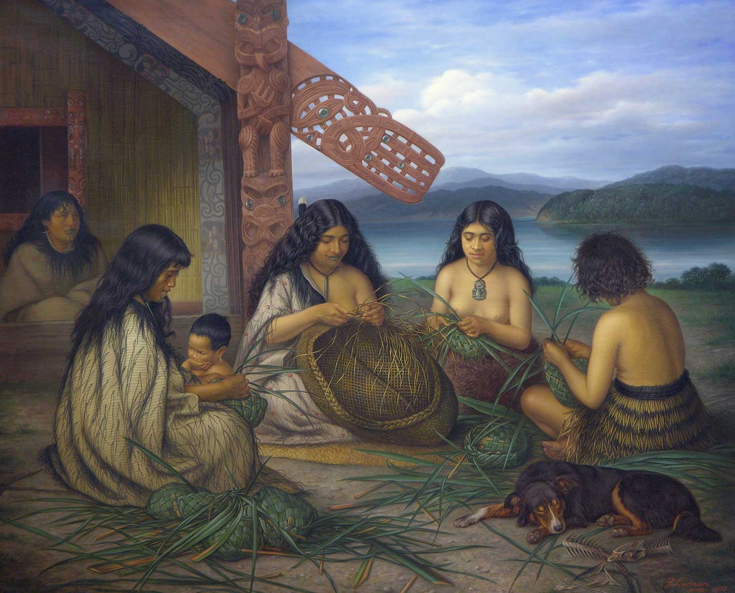 Wāhine and Kōhine Making Kete