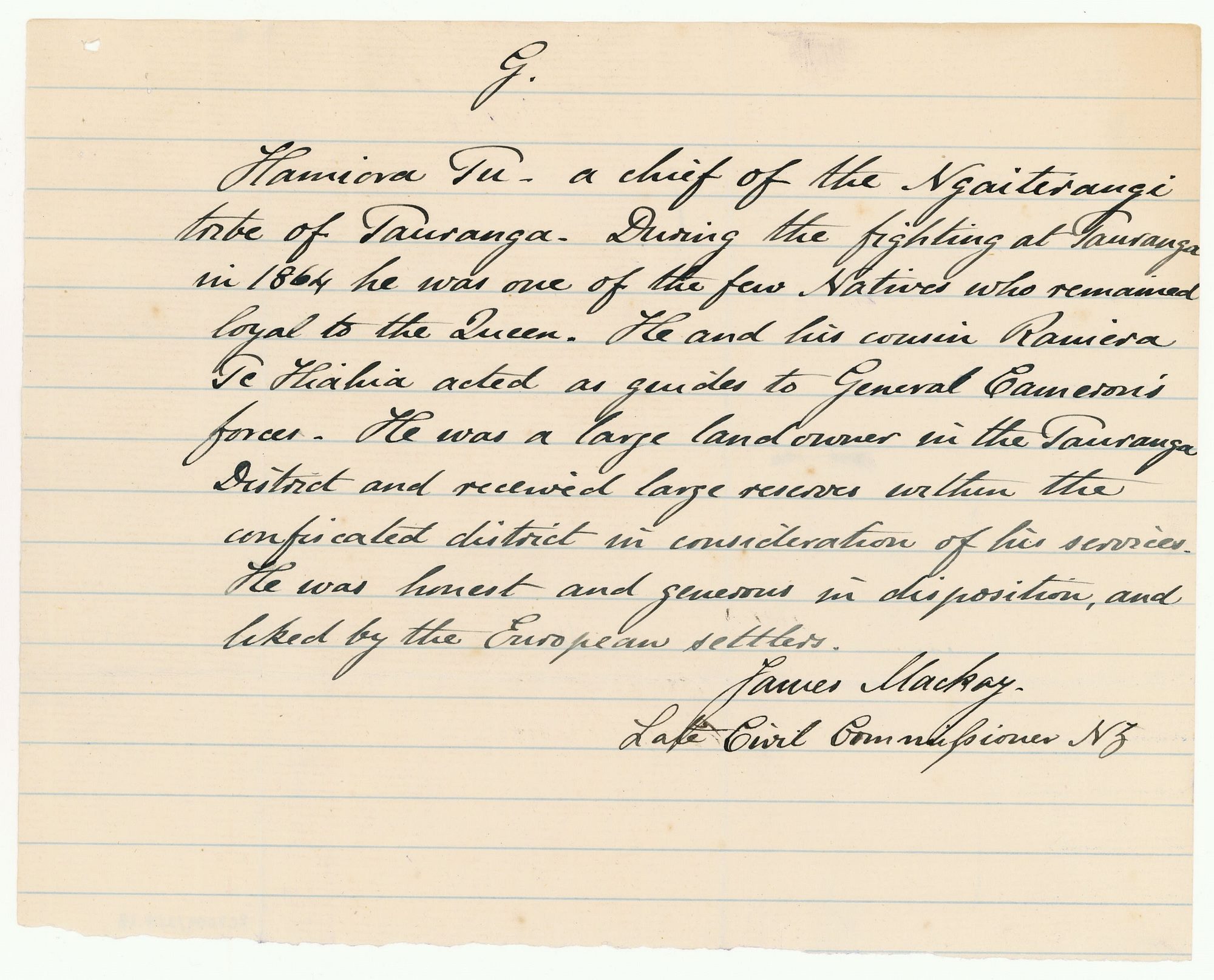 Biographical sketch of Hāmiora Tū