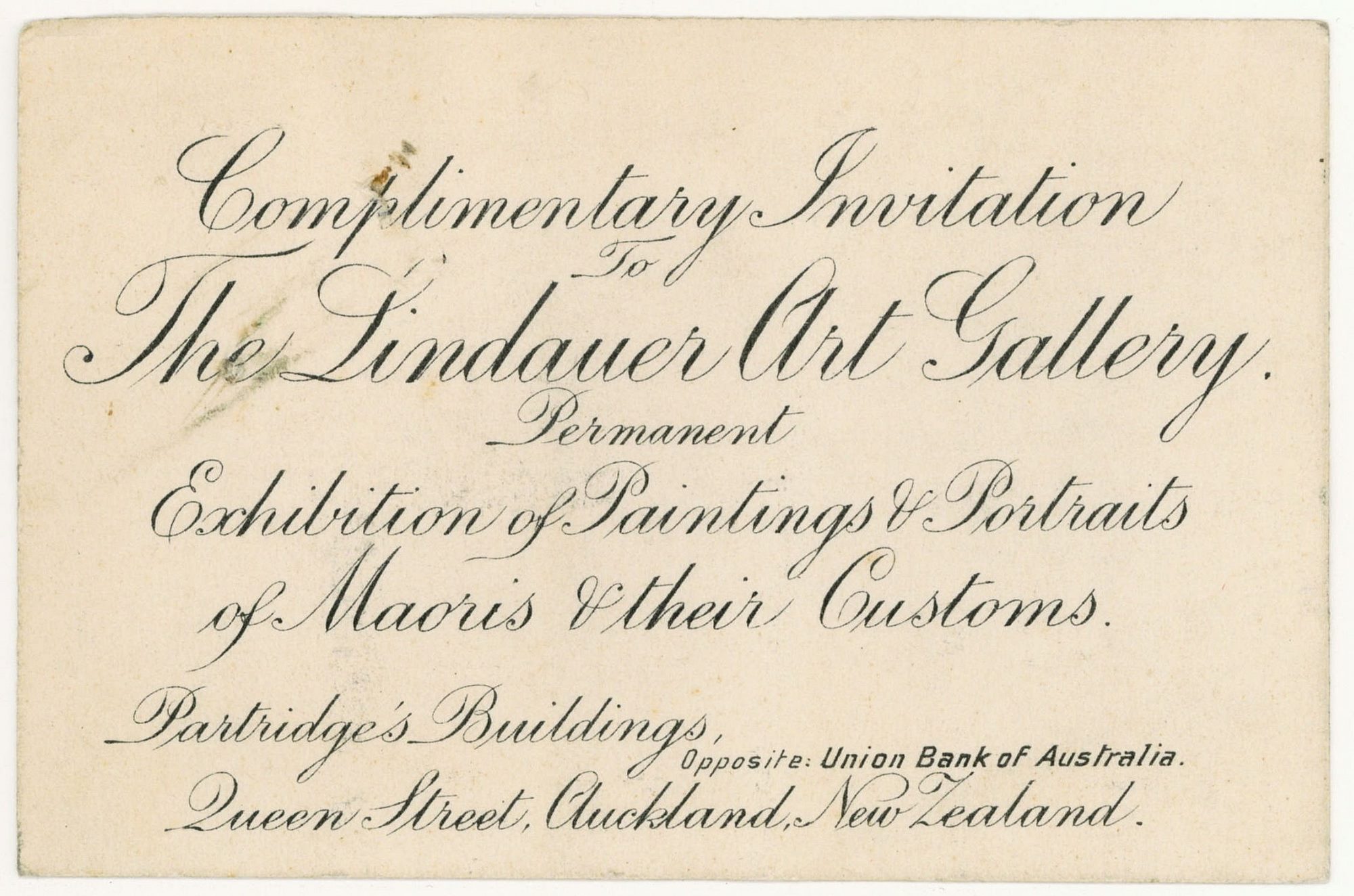Invitation card to The Lindauer Art Gallery