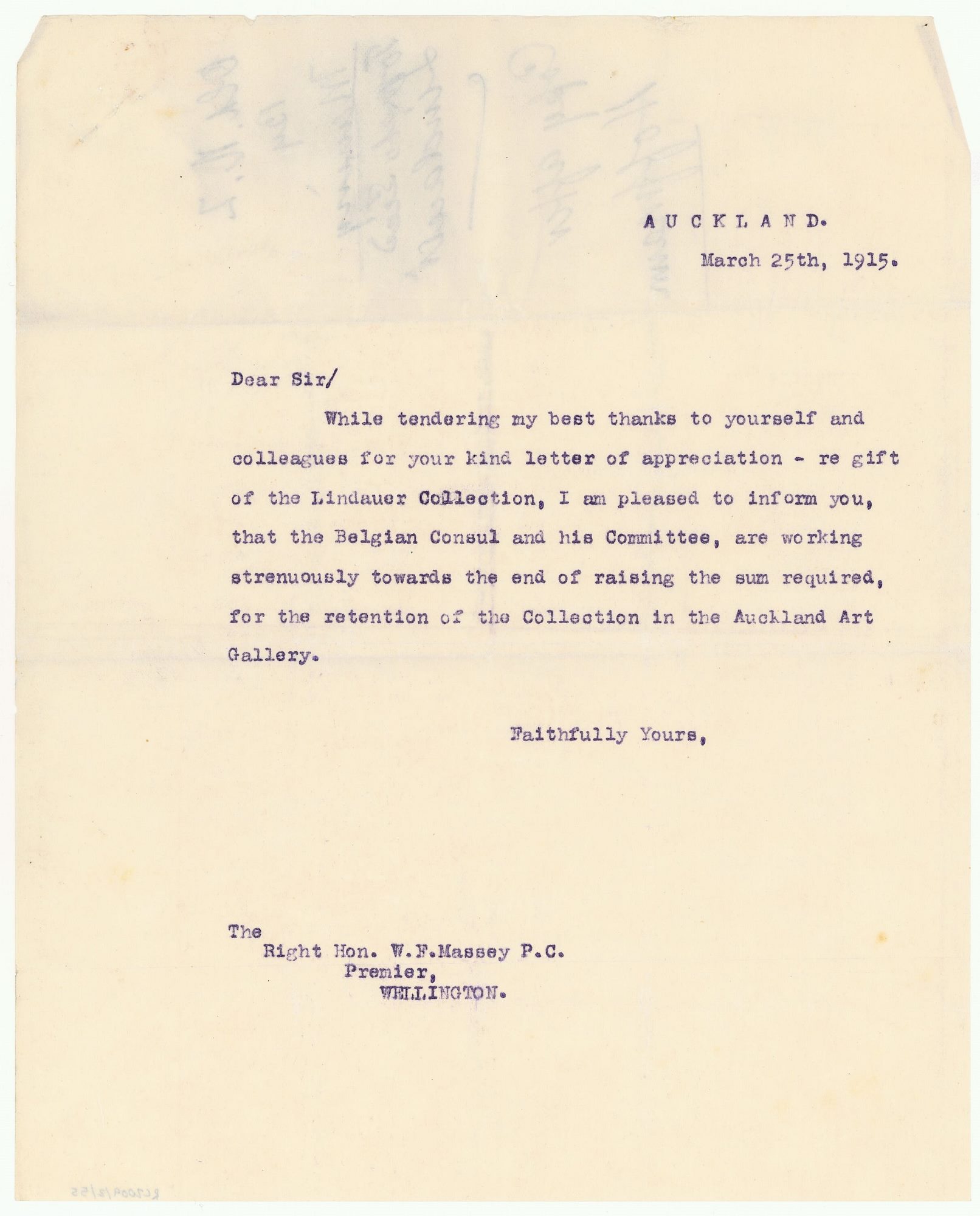 Letter to William Ferguson Massey from Henry Partridge