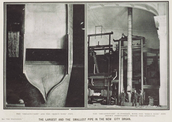 <p>&quot;The Largest and the Smallest Pipe in the New City Organ&quot; October 1911 | Auckland Libraries Heritage Collections NZG-19111018-0018-02</p>
