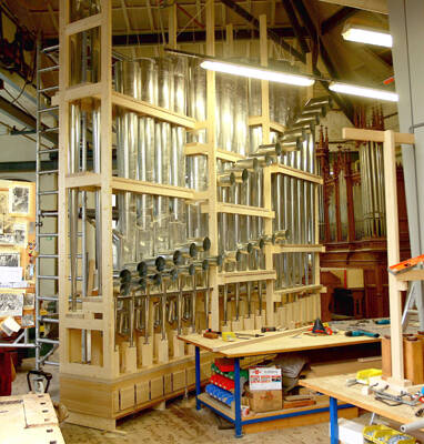 <p>The 32-foot Contra Posaune, newly completed in the Bonn workshop</p>
