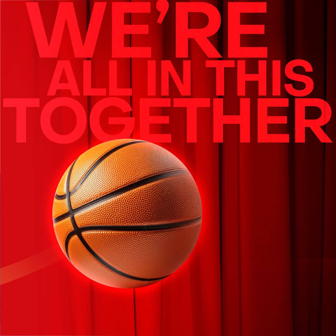 Basketball with the quote "We're all in this together" above it