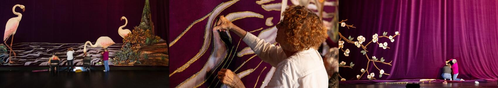 Original Embroiderers Return to Care for The Civic's Flamingo Curtain 