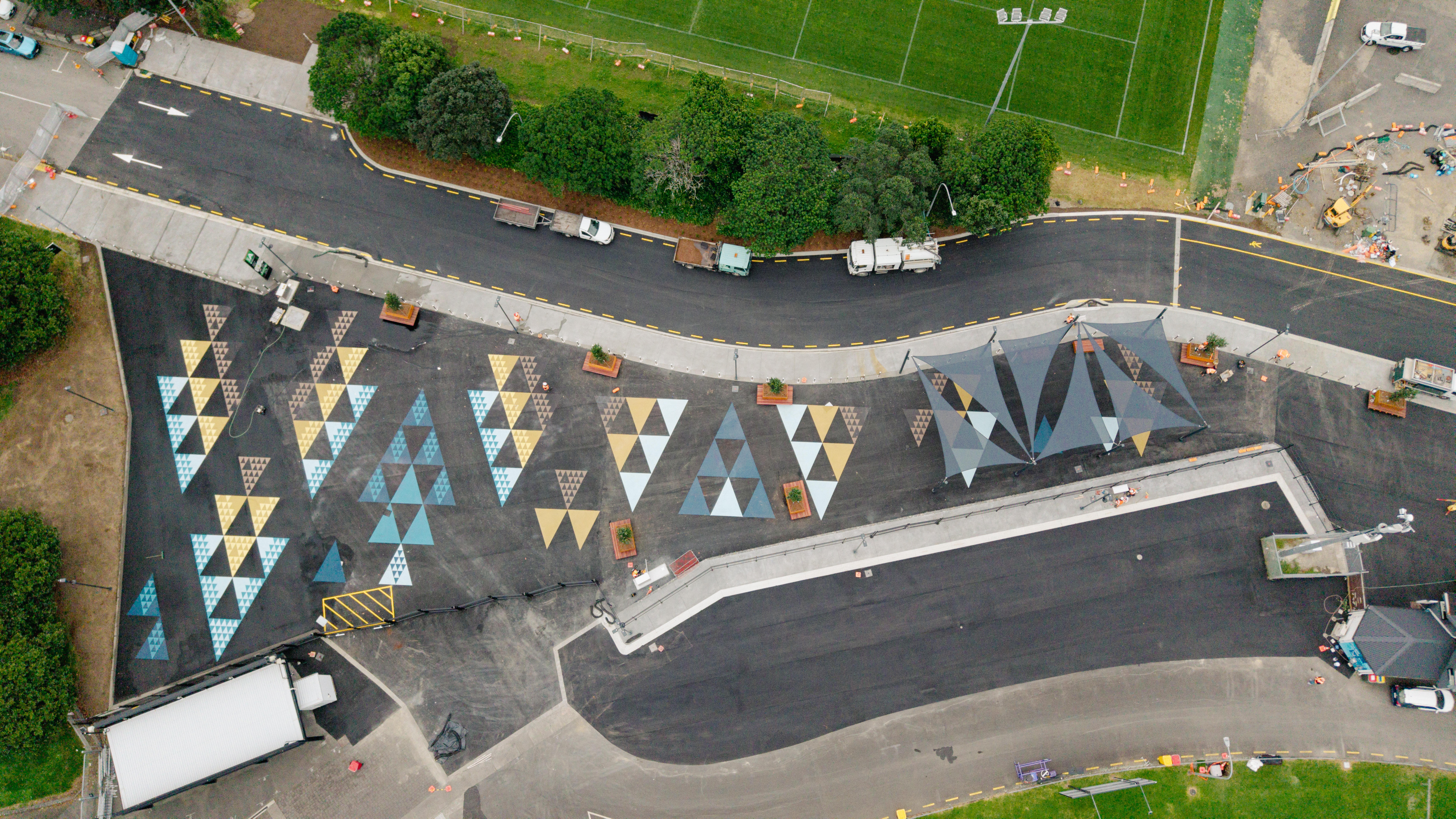 Colourful Toi Maori design elements are expressed within the newly laid Gate A plaza